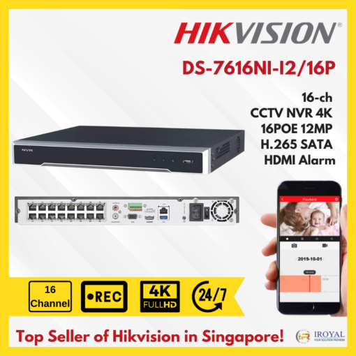 Hikvision OEM DS-7616NI-I2/16P 16CH CCTV NVR 4K 16POE 12MP H.265 SATA HDMI Alarm