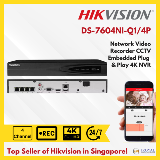 Hikvision DS-7604NI-Q1/4P Network Video Recorder CCTV Embedded Plug & Play 4K NVR