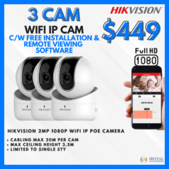 HIKVISION DS-2CV2Q01FD-IW WIFI IP Camera Solution – 3 CAM Package | IR Night Vision | with Installation | Full HD 1080 | 24Hrs Recording