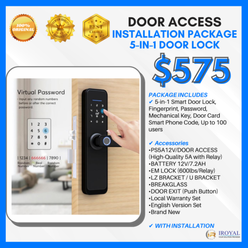 5-in-1 SMART DOOR LOCK Fingerprint Password Mechanical Key Door Card Smart Phone Code 100 users Door Access INSTALLATION