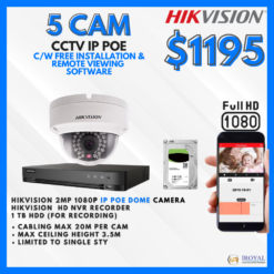 HIKVISION DS-2CD1123G0E-I CCTV Solution POE Network IP Package – 5 CAM Package | IR Night Vision | with Installation | Full HD 1080 | 24Hrs Recording