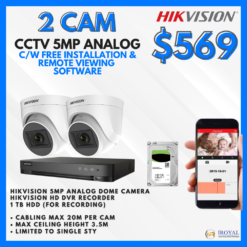 HIKVISION DS-2CE76H0T-ITPF(C) 5MP Ultra HD CCTV Camera Solution – 2 CAM Package | IR Night Vision | with Installation | Full HD 1080 | 24Hrs Recording