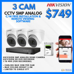 HIKVISION DS-2CE76H0T-ITPF(C) 5MP Ultra HD CCTV Camera Solution – 3 CAM Package | IR Night Vision | with Installation | Full HD 1080 | 24Hrs Recording