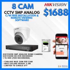 HIKVISION DS-2CE76H0T-ITPF(C) 5MP Ultra HD CCTV Camera Solution – 8 CAM Package | IR Night Vision | with Installation | Full HD 1080 | 24Hrs Recording