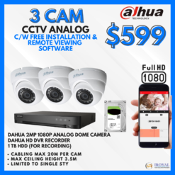 Dahua DH-HAC-HDW1200M HD CCTV Camera Solution – 3 CAM Package | IR Night Vision | with Installation | Full HD 1080 | 24Hrs Recording