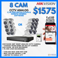 HIKVISION DS-2CE56C0T-IRF HD CCTV Camera Solution - 8 CAM Package | IR Night Vision | with Installation | Full HD 1080 | 24Hrs Recording