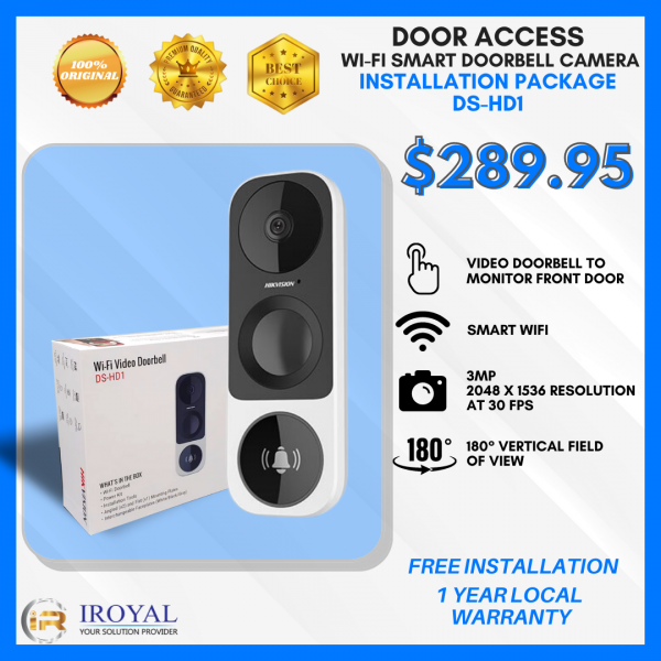 Door Access INSTALLATION PACKAGE Hikvision DS-HD1 3MP Outdoor Wi-Fi Smart Doorbell Camera