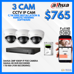 DAHUA DH-ED125-L CCTV Solution POE Network IP Package – 3 CAM Package | IR Night Vision | with Installation | Full HD 1080 | 24Hrs Recording
