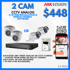 HIKVISION DS-2CE56C0T-IRF HD CCTV Camera Solution - 2 CAM Package | IR Night Vision | with Installation | Full HD 1080 | 24Hrs Recording