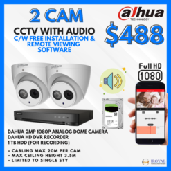 Dahua DH-HAC-HDW1200EM-A HD CCTV Camera Solution – 2 CAM Package | IR Night Vision | with Installation | Full HD 1080 | 24Hrs Recording