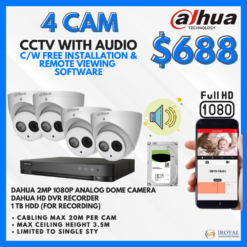 Dahua DH-HAC-HDW1200EM-A HD CCTV Camera Solution – 4 CAM Package | IR Night Vision | with Installation | Full HD 1080 | 24Hrs Recording