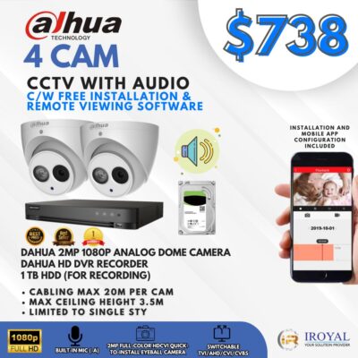 Dahua DH HAC HDW1200EM A HD CCTV Camera Solution – 4 CAM Package 2MP HDCVI IR Eyeball CCTV Camera Max 30fps@1080P Built in mic( A) Max. IR length 50m, Smart IR with Installation Full HD 1080
