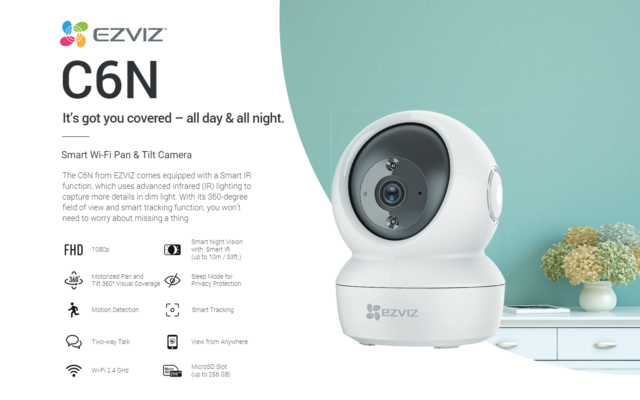 EZVIZ C6N Smart WiFi IP PT CCTV Solution – 6 CAM Package | IR Night Vision | with Installation | Full HD 1080 | 24Hrs Recording | 128GB