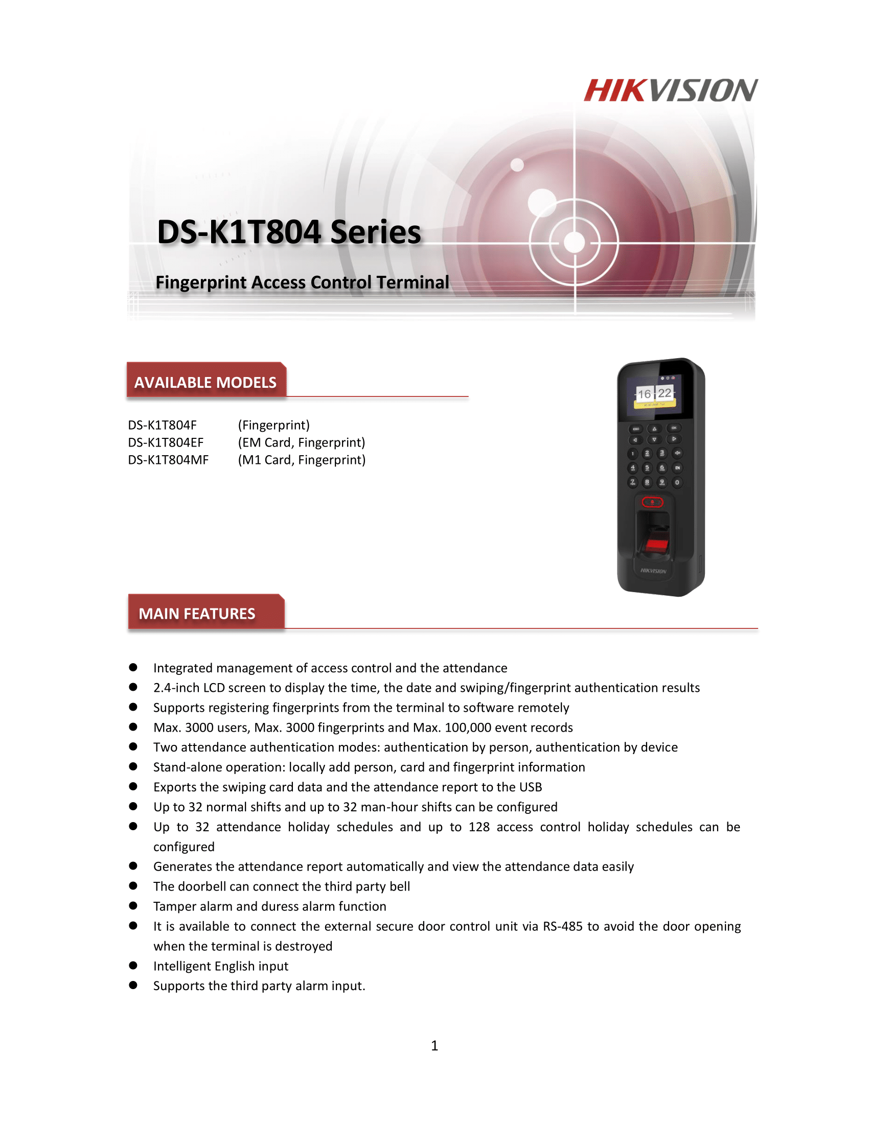 Hikvision DS-K1T804BMF Double Door Access Biometric Fingerprint Access INSTALLATION PACKAGE