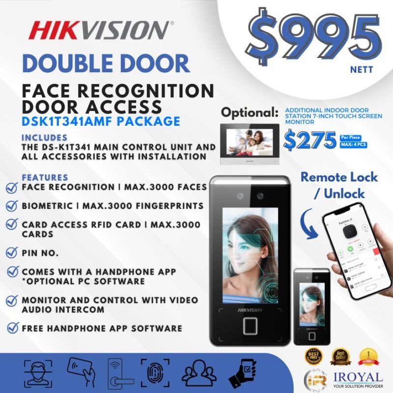 Hikvision DS K1T341AMF Double Door Access System – Facial Recognition Two Way Video Audio Intercom Biometric Card & Pin No – Weather Proo