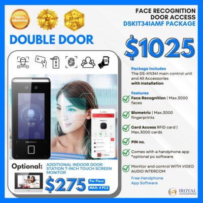 Hikvision DS-K1T341AMF Double Door Access System - Facial Recognition Two Way Video Audio Intercom Biometric Card & Pin No - Weather Proof - with Installation