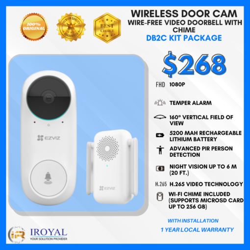 Wireless Door Cam EZVIZ Kit Wire-Free Video Doorbell with Chime DB2C Package