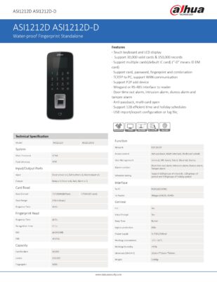 Door Access Installation Package Dahua AS1212D Biometric Reader