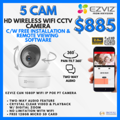 EZVIZ C6N Smart WiFi IP PT CCTV Solution – 5 CAM Package | IR Night Vision | with Installation | Full HD 1080 | 24Hrs Recording | 128GB