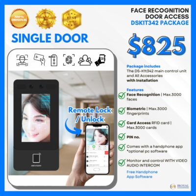 Hikvision Single Door Facial Recognition Two Way Audio | 4.3-inch LCD touch screen | Face Recognition Distance: 0.3 m to 1.5 m | Accuracy rate ≥ 99% | Supports mask recognition | TIME ATTENDANCE Door Access DS-K1T342MFWX Package