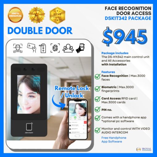 Hikvision DS-K1T342MFWX Double Door Facial Recognition Two Way Audio TIME ATTENDANCE Door Access Installation