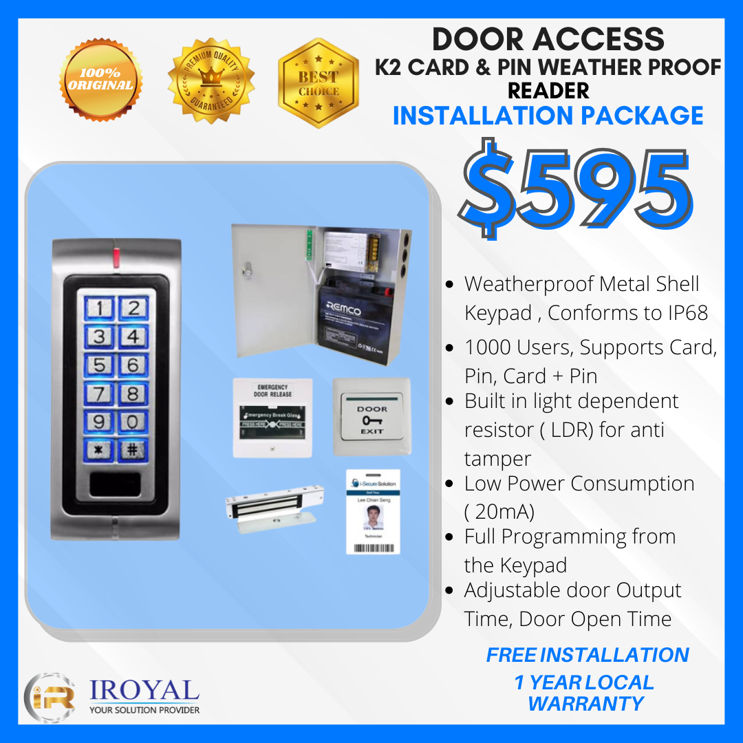 Door Access Installation Package K2 Card & Pin Weatherproof Reader