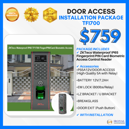 ZKTeco TF1700 Waterproof IP65 Fingerprint/PIN Card Biometric Access Control Reader Door Access INSTALLATION PACKAGE