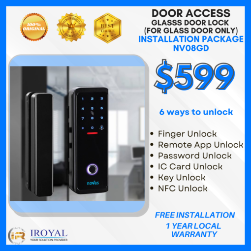 IROYAL NV08GD GLASS DOOR LOCK Door Access Installation Package
