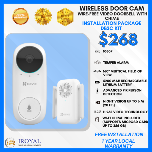 Wireless Door Cam Installation Package EZVIZ DB2C Kit Wire-Free Video Doorbell with Chime