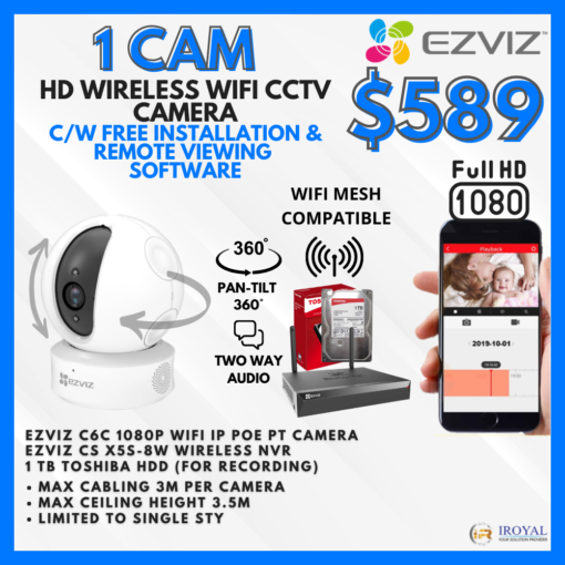 EZVIZ C6C Smart WiFi IP CCTV Solution – 1 CAM Package | IR Night Vision | with Installation | Full HD 1080 | 24Hrs Recording
