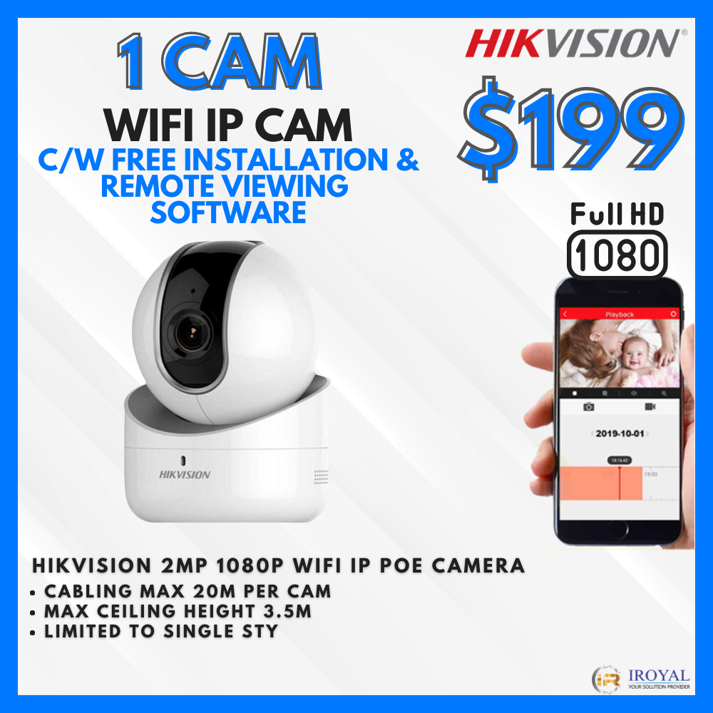HIKVISION DS-2CV2Q01FD-IW WIFI IP Camera Solution – 1 CAM Package | IR Night Vision | with Installation | Full HD 1080 | 24Hrs Recording