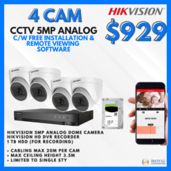 HIKVISION DS-2CE76H0T-ITPF(C) 5MP Ultra HD CCTV Camera Solution – 4 CAM Package | IR Night Vision | with Installation | Full HD 1080 | 24Hrs Recording