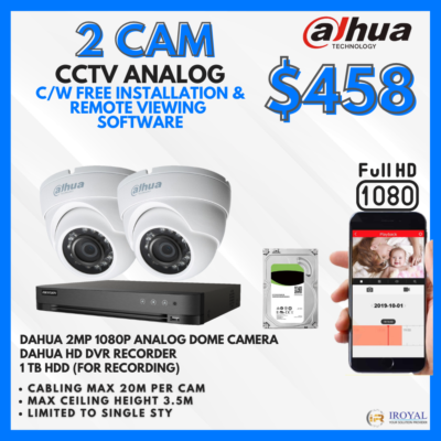 Dahua DH-HAC-HDW1200M HD CCTV Camera Solution – 2 CAM Package | IR Night Vision | with Installation | Full HD 1080 | 24Hrs Recording
