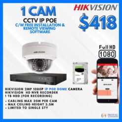 HIKVISION DS-2CD1123G0E-I CCTV Solution POE Network IP Package – 1 CAM Package | IR Night Vision | with Installation | Full HD 1080 | 24Hrs Recording