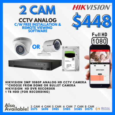 HIKVISION DS-2CE56C0T-IRF HD CCTV Camera Solution - 2 CAM Package | IR Night Vision | with Installation | Full HD 1080 | 24Hrs Recording