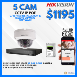 HIKVISION DS-2CD1123G0E-I CCTV Solution POE Network IP Package – 5 CAM Package | IR Night Vision | with Installation | Full HD 1080 | 24Hrs Recording
