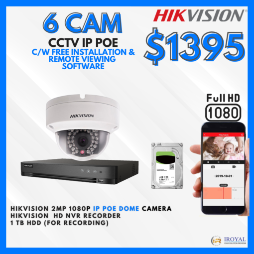 HIKVISION DS-2CD1123G0E-I CCTV Solution POE Network IP Package – 6 CAM Package | IR Night Vision | with Installation | Full HD 1080 | 24Hrs Recording