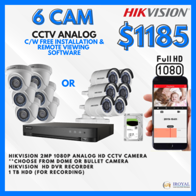 HIKVISION DS-2CE56C0T-IRF HD CCTV Camera Solution - 6 CAM Package | IR Night Vision | with Installation | Full HD 1080 | 24Hrs Recording