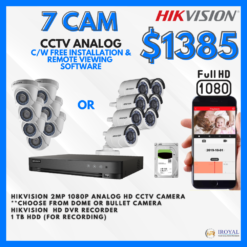 HIKVISION DS-2CE56C0T-IRF HD CCTV Camera Solution - 7 CAM Package | IR Night Vision | with Installation | Full HD 1080 | 24Hrs Recording