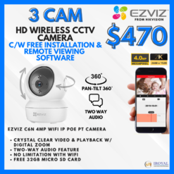 EZVIZ C6N 4MP Smart WiFi IP PT CCTV Solution – 3 CAM Package | IR Night Vision | with Installation | 2k 2688 x 1520 | 24Hrs Recording