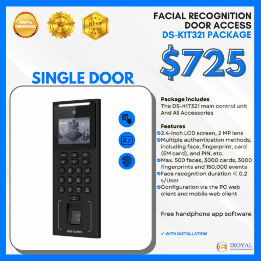 Hikvision Single Door Access Facial Recognition | Fingerprint | RFID | 3,000 fingerprints | 3,000 cards | 500 Faces | Biometric Access DS-K1T321 PACKAGE for Single Door