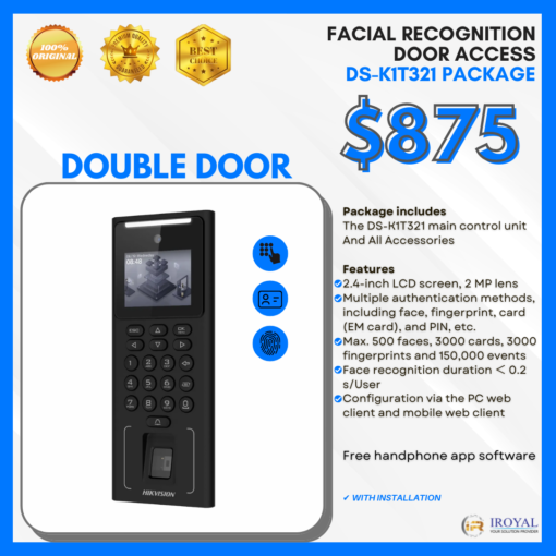 Hikvision DOUBLE Door Access Facial Recognition | Fingerprint | RFID | 3,000 fingerprints | 3,000 cards | 500 Faces | Biometric Access DS-K1T321 PACKAGE for Single Door (Copy)