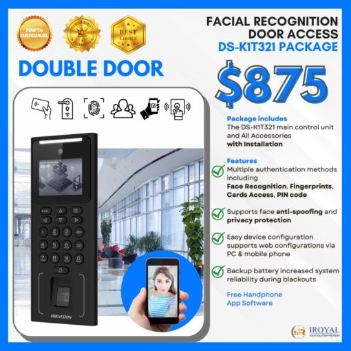 Hikvision DS-K1T321 DOUBLE Door Access System - Face Recognition Fingerprint Biometric Card Access & Pin No with Installation