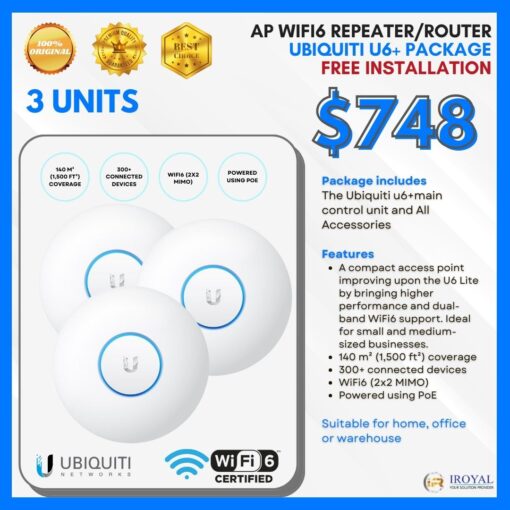 Ubiquiti u6+ Ap Wifi6 Repea﻿ter Router Ceiling Access Point Package 1 UNIT with installation (3)