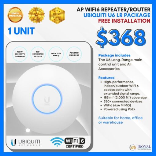 Ubiquiti u6 Long Range Ap Wifi6 Repea﻿ter Router Ceiling Access Point Package 1 UNIT with installation (1)