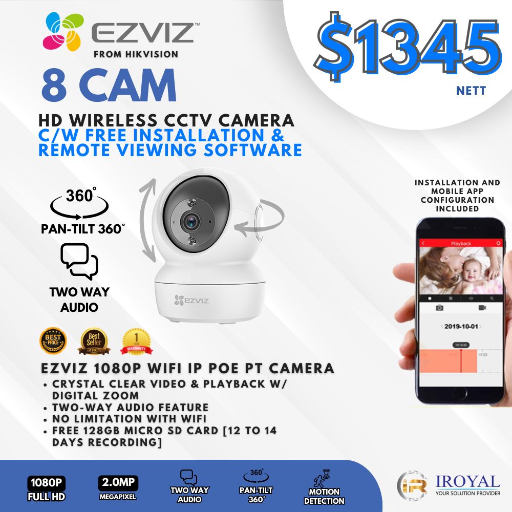 EZVIZ Smart WiFi IP PT CCTV Solution 128GB – CAM Package with