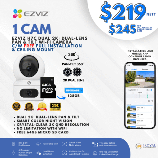 EZVIZ H7C Dual 2K Dual Lens Pan Tilt Smart Color Night Vision Auto Smart Tracking WiFi Camera with 64GB microSD card (2)