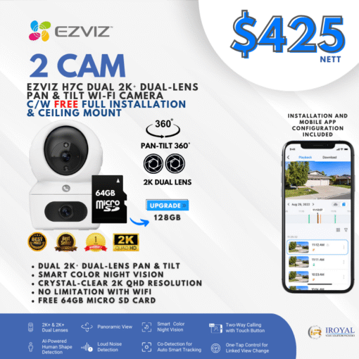 EZVIZ H7C Dual 2K Dual Lens 2 CAM PACKAGE Pan Tilt Smart Color Night Vision Auto Smart Tracking WiFi Camera with 64GB microSD card (2)
