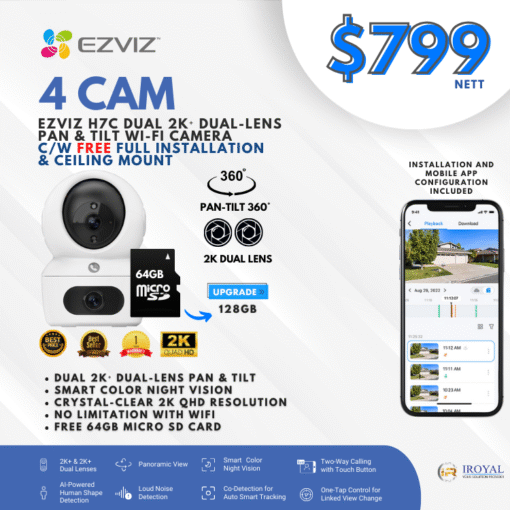 EZVIZ H7C Dual 2K Dual Lens 4 CAM PACKAGE Pan Tilt Smart Color Night Vision Auto Smart Tracking WiFi Camera with 64GB microSD card (5)