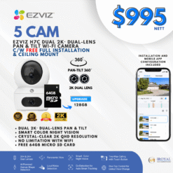 EZVIZ H7C Dual 2K Dual Lens 5 CAM PACKAGE Pan Tilt Smart Color Night Vision Auto Smart Tracking WiFi Camera with 64GB microSD card